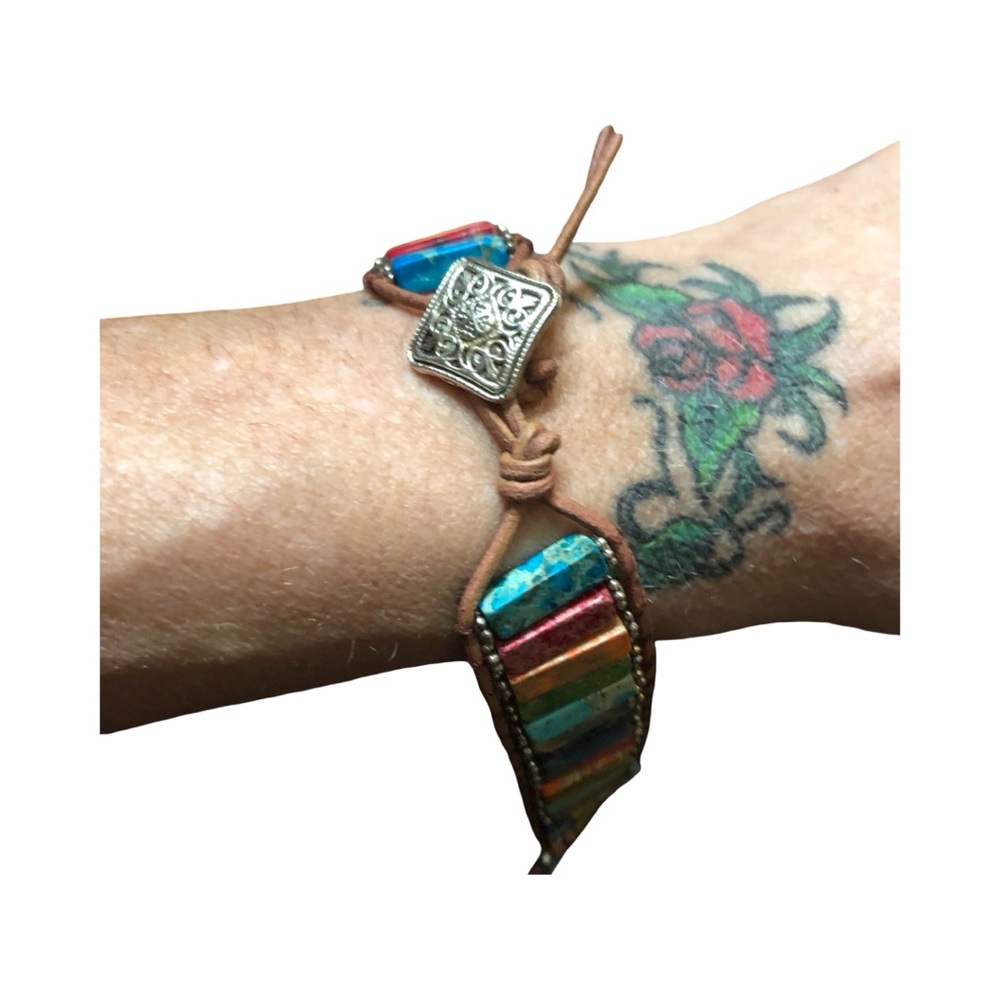 Apple Watch Band Boho Gemstone Leather Wrap 38 40 41mm - Picture 9 of 10